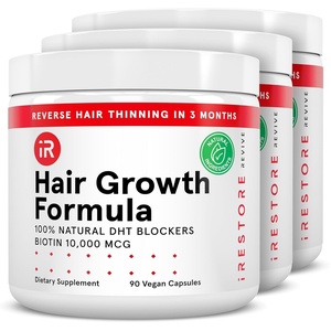 image:imageiRestore Hair Growth Supplement  Hair Loss Vitamins for Women and Men  Biotin Multivitamins amp DHT Blocker to Reduce Hair Thinning  Hair Regrowth Pills  30 Days Supply 90 Count Pack of 190 Count Pack of 3
